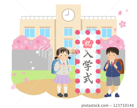 Entrance ceremony image material_Elementary school and new first grader vector illustration 123710148