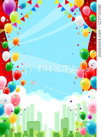 Buildings, airplane, theater, Golden Week, background, illustration, vertical Buildings, airplane, theater, Golden Week, background, illustration, vertical 123710386