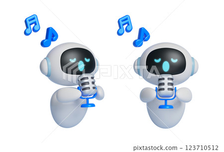 3D graphics of AI character holding a microphone and singing 123710512