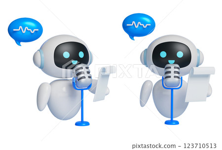 3D graphics of AI character recording while reading a script 123710513