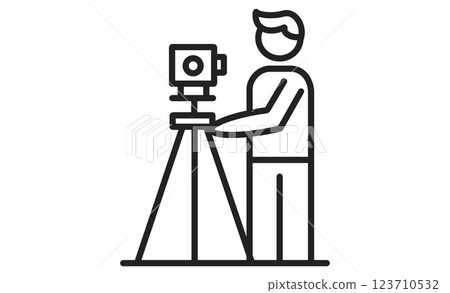 Land and house surveyor icon Line drawing illustration of a technician conducting surveying Land and house surveyor icon Line drawing illustration of a technician conducting surveying 123710532