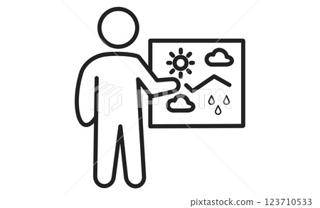 Weather forecaster icon Line illustration of an expert explaining the weather forecast Weather forecaster icon Line illustration of an expert explaining the weather forecast 123710533