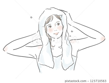 Illustration of a beautiful woman towel drying her hair after a bath 123710563