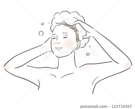 一位美麗女子用洗髮精洗頭髮的插圖 一位美麗女子用洗髮精洗頭髮的插圖 123710567