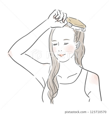 Illustration of a beautiful woman brushing her teeth while smiling Illustration of a beautiful woman brushing her teeth while smiling 123710570