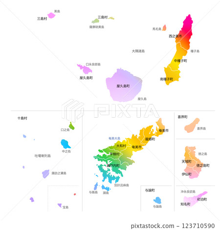 Map of remote islands and municipalities in Kagoshima Prefecture 123710590