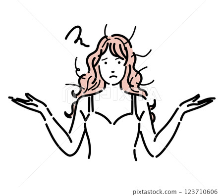 Illustration of a beautiful long-haired woman with messy hair and a troubled face Illustration of a beautiful long-haired woman with messy hair and a troubled face 123710606