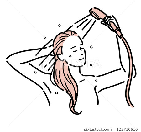 Illustration of the upper body of a beautiful woman taking a shower Illustration of the upper body of a beautiful woman taking a shower 123710610