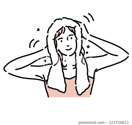 Illustration of a beautiful woman towel drying her hair after a bath Illustration of a beautiful woman towel drying her hair after a bath 123710611