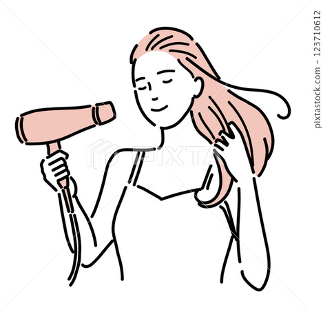 一位美女洗完澡後用吹風機吹乾頭髮的插圖 一位美女洗完澡後用吹風機吹乾頭髮的插圖 123710612