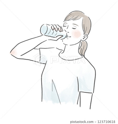 健康女性飲用瓶裝水預防中暑的圖示 123710618
