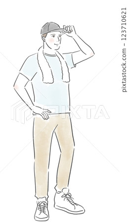 圖示為健康男子站立時戴著帽子以防中暑 123710621