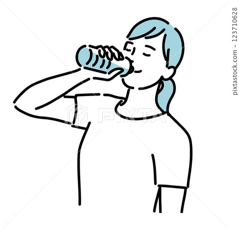 健康女性飲用瓶裝水預防中暑的圖示 123710628