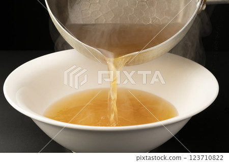 Ramen without toppings. Pour the soup into a bowl and add the noodles. Ramen without toppings. Pour the soup into a bowl and add the noodles. 123710822