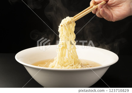 Ramen without toppings. Pour the soup into a bowl and add the noodles. 123710829