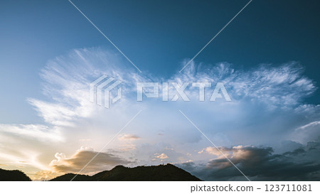 天空中飄浮著傘狀的雲朵 天空中飄浮著傘狀的雲朵 123711081