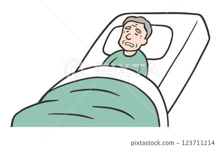 一位老人半坐臥在床上，即福勒氏體位 123711214