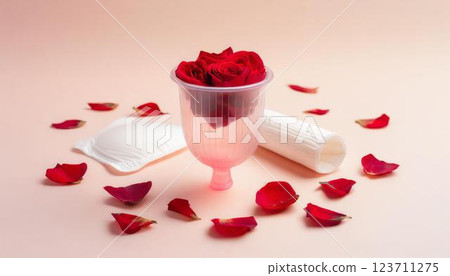 衛生棉、衛生棉條、月亮杯和其他衛生用品的 3D 插圖排列整齊 123711275