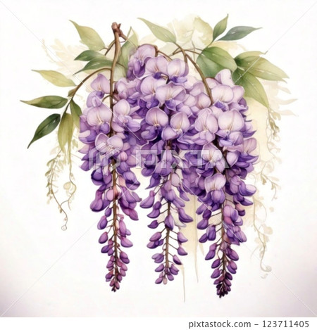 Wisteria flower hand-drawn watercolor illustration 3 123711405