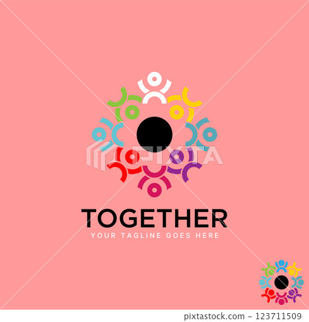 Logo design graphic concept creative premium vector stock image top sell happy active holding hand people rotation partnership teamwork success career 123711509