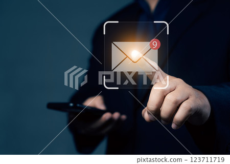 Email notification concept for business email communication and digital marketing. Inbox receiving electronic message alert. internet technology. Email notification concept for business email communication and digital marketing. Inbox receiving electronic message alert. internet technology. 123711719