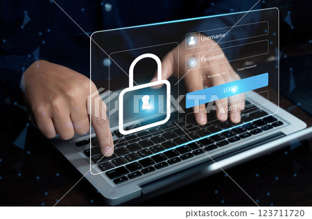 Access the system with a login by username and password on the virtual screen. Cybersecurity and personal data protection. information security, data protection, and encryption for secure access. Access the system with a login by username and password on the virtual screen. Cybersecurity and personal data protection. information security, data protection, and encryption for secure access. 123711720