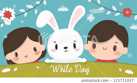 Cute rabbits and children on White Day Cute rabbits and children on White Day 123711817