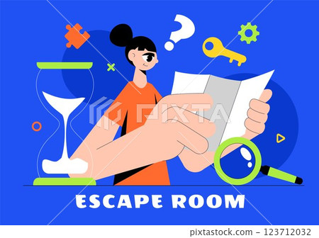 Escape Room Vector Illustration featuring People Solving Puzzles, Searching for Keys, Escaping Traps, and Finding Solutions to Challenging Questions Escape Room Vector Illustration featuring People Solving Puzzles, Searching for Keys, Escaping Traps, and Finding Solutions to Challenging Questions 123712032