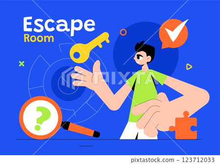 Escape Room Vector Illustration featuring People Solving Puzzles, Searching for Keys, Escaping Traps, and Finding Solutions to Challenging Questions Escape Room Vector Illustration featuring People Solving Puzzles, Searching for Keys, Escaping Traps, and Finding Solutions to Challenging Questions 123712033