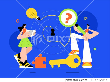 Escape Room Vector Illustration featuring People Solving Puzzles, Searching for Keys, Escaping Traps, and Finding Solutions to Challenging Questions Escape Room Vector Illustration featuring People Solving Puzzles, Searching for Keys, Escaping Traps, and Finding Solutions to Challenging Questions 123712034