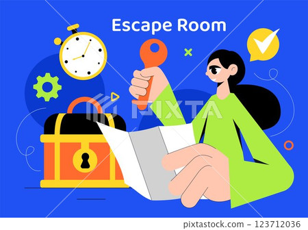 Escape Room Vector Illustration featuring People Solving Puzzles, Searching for Keys, Escaping Traps, and Finding Solutions to Challenging Questions Escape Room Vector Illustration featuring People Solving Puzzles, Searching for Keys, Escaping Traps, and Finding Solutions to Challenging Questions 123712036