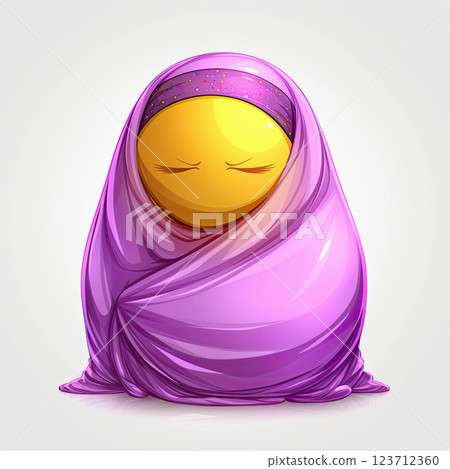 chibi emoji wrapped in purple shawl, expressing calmness and serenity 123712360