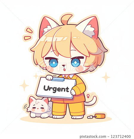 Cute character holding urgent task note with pet cat nearby 123712400