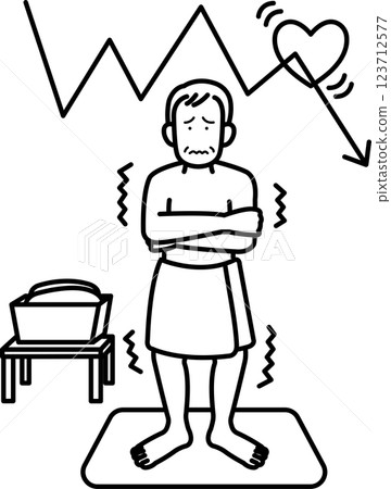 Illustration of an elderly man suffering from heat shock in the changing room (line drawing only) Illustration of an elderly man suffering from heat shock in the changing room (line drawing only) 123712577