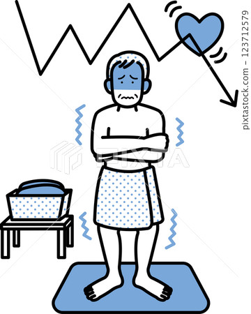 一位老人在更衣室遭受熱休克的圖示 123712579