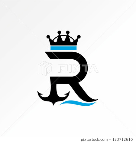 Logo design graphic concept creative premium vector stock image top sell initial R sans serif font crown waves anchor water ocean pirate sea ship hook 123712610