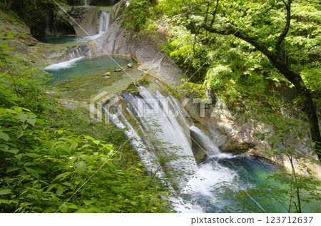 Nishizawa Valley and Nanakama Godan Falls in summer Nishizawa Valley and Nanakama Godan Falls in summer 123712637