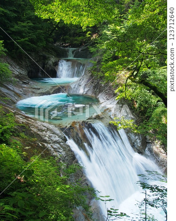 Nishizawa Valley and Nanakama Godan Falls in summer 123712640