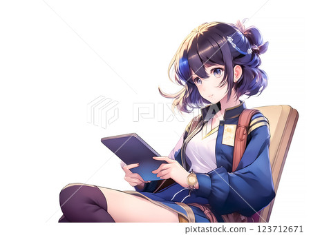 Illustration material of a woman using a tablet Illustration material of a woman using a tablet 123712671