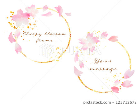 Watercolor cherry blossom and gold frame Watercolor cherry blossom and gold frame 123712672