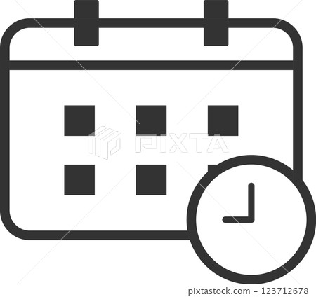 Simple monochrome clock and calendar illustration vector icon 123712678