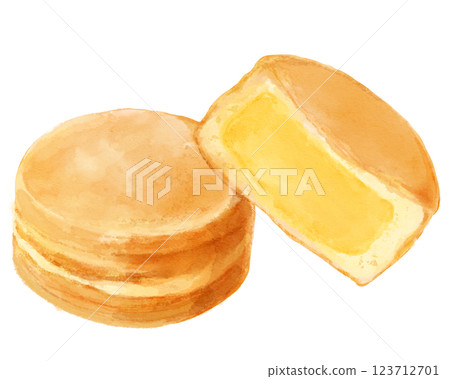 Watercolor illustration of Obanyaki and Imagawayaki (custard cream) Watercolor illustration of Obanyaki and Imagawayaki (custard cream) 123712701