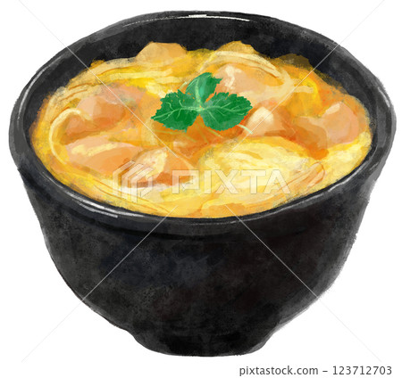 Illustration of oyakodon in a black bowl Illustration of oyakodon in a black bowl 123712703