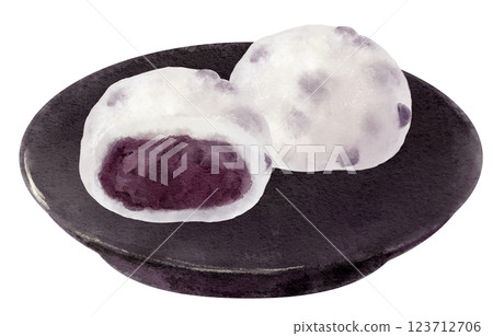 盤子裡的豆大福水彩插圖（有橫切面） 123712706