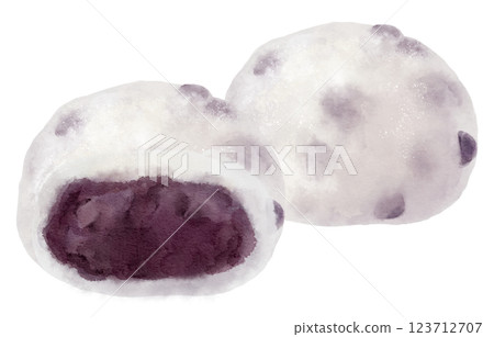 Watercolor illustration of a cross section of bean daifuku Watercolor illustration of a cross section of bean daifuku 123712707
