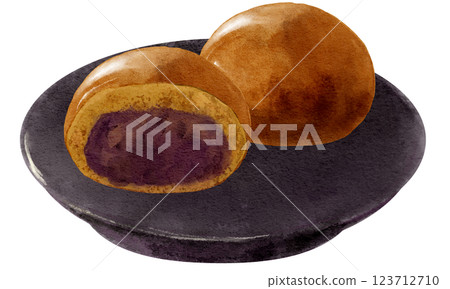 Watercolor illustration of brown sugar bun on a plate (cross section) 123712710