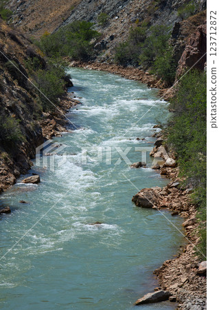 River mountain landscape, turquoise wate River mountain landscape, turquoise wate 123712872