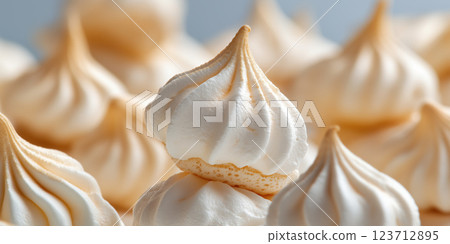 Crispy golden meringue cookies with delicate swirl and airy texture 123712895