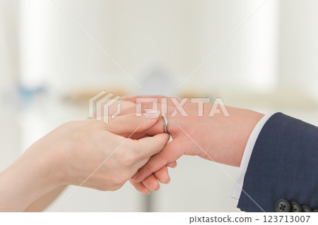 Bride and groom exchanging rings at the wedding hall (wedding, wedding, bridal) Bride and groom exchanging rings at the wedding hall (wedding, wedding, bridal) 123713007
