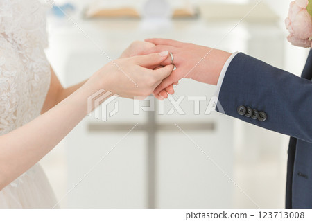 Bride and groom exchanging rings at the wedding hall (wedding, wedding, bridal) Bride and groom exchanging rings at the wedding hall (wedding, wedding, bridal) 123713008